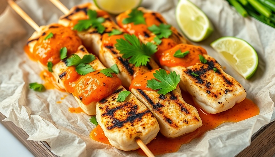 Grilled Thai Red Curry Swordfish Kabobs with lime and cilantro.