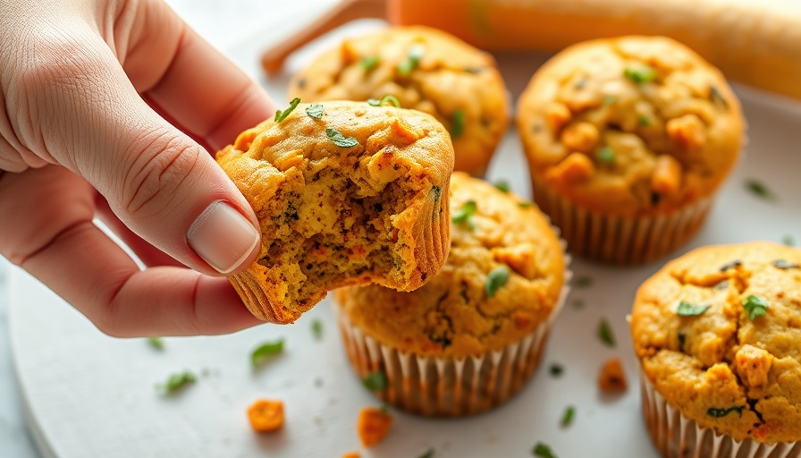 Savory Vegan Cheesy Zucchini and Carrot Muffins being picked up from a stack.
