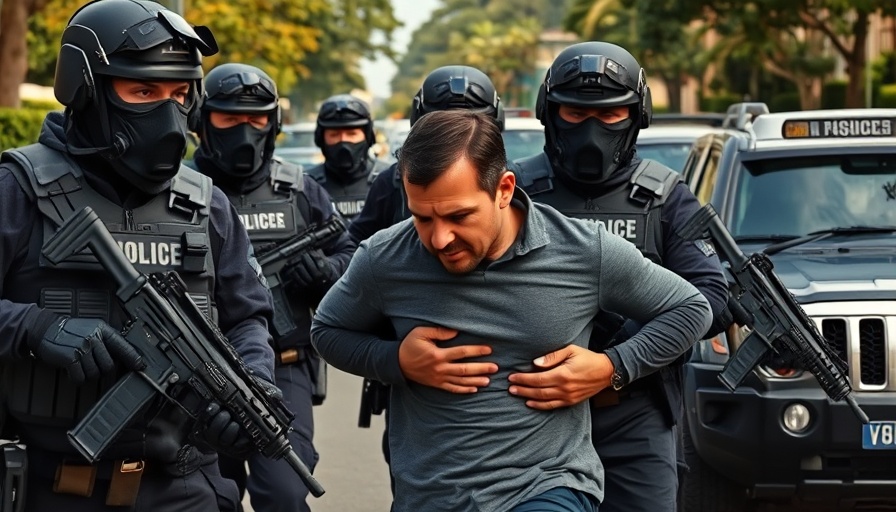 Federal agents during arrest on suburban street in California.