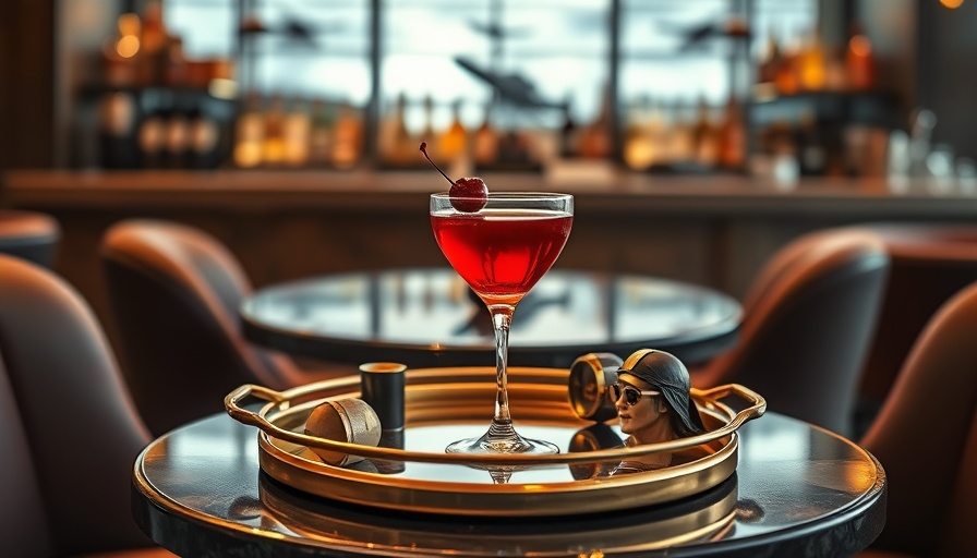 Cocktail setup at a flight-themed bar in West Hollywood.