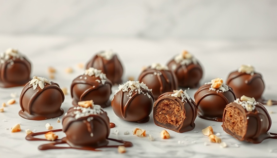 Delectable chocolate-dipped coconut bounty truffles on marble.