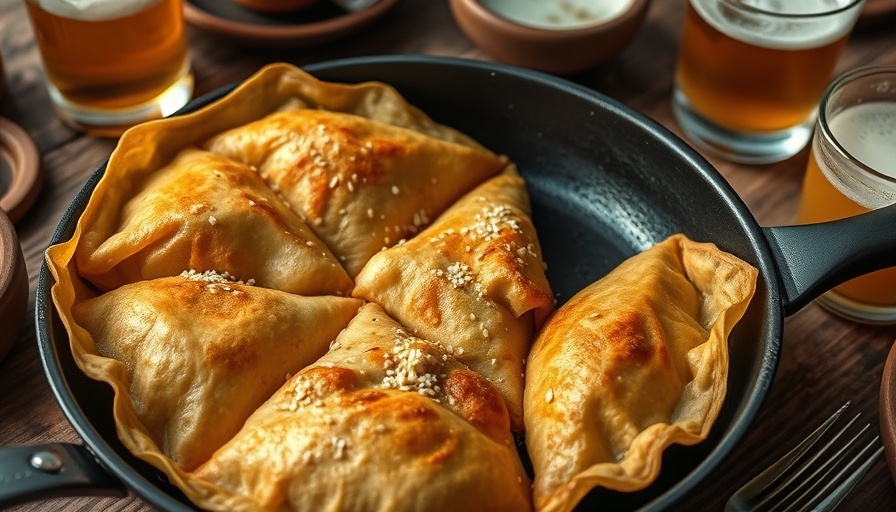 Vegan Frying Pan Samosa Pie with crispy filo, potatoes, and cauliflower.