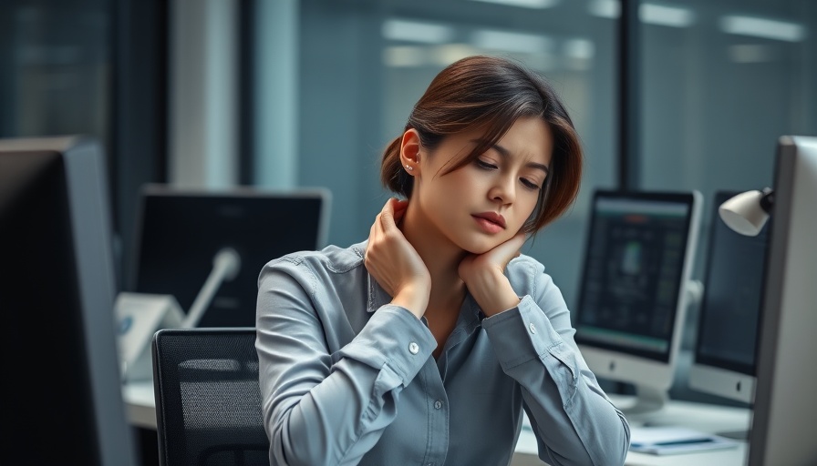 Woman fatigued at desk illustrating link between poor posture and fatigue.