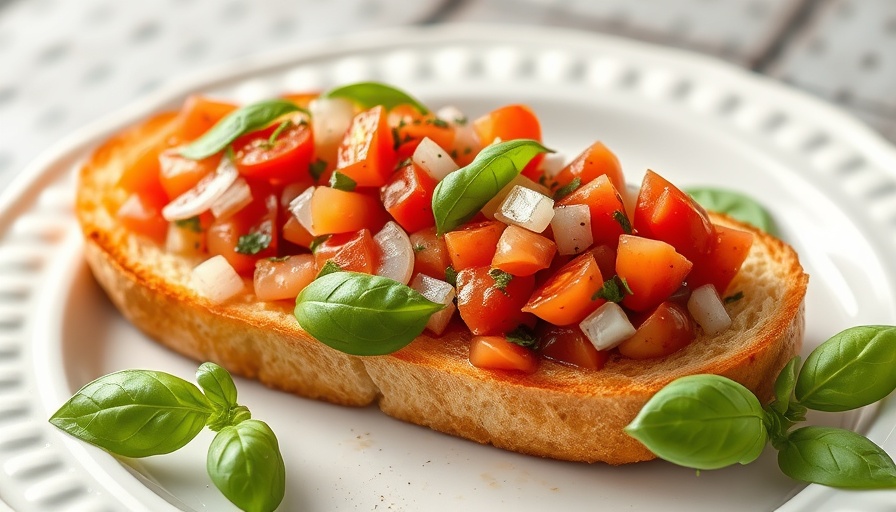 Bruschetta recipe with tomatoes and basil on white plate