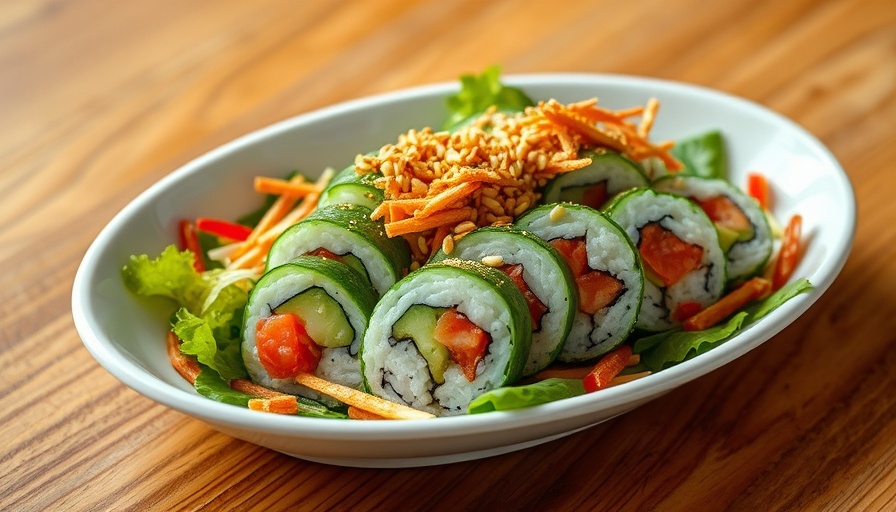 Fresh California Roll Cucumber Salad with sesame seeds in white dish.