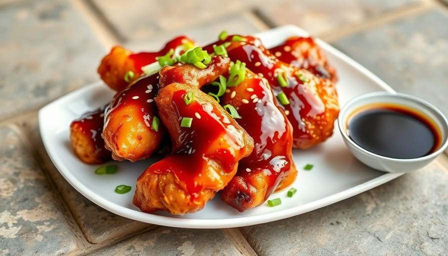 Air fryer teriyaki chicken with sauce on white plate.