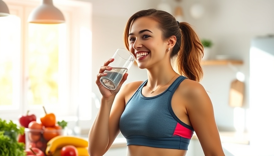 Young woman drinks water in bright kitchen - morning habits for a pain-free day.