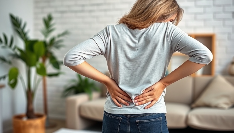Woman over 40 experiencing stomach and back pain in a cozy bedroom.