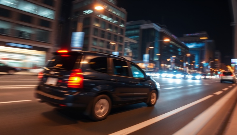 Blurry vehicle on city street, highlighting urban safety in Southern California.
