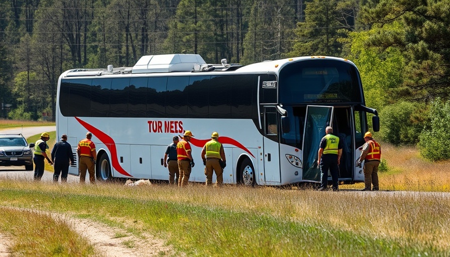 Tour bus rollover on I-90 Pembroke with emergency responders on scene.