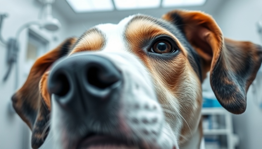 Dog with Horner's Syndrome symptoms in a clinic setting.