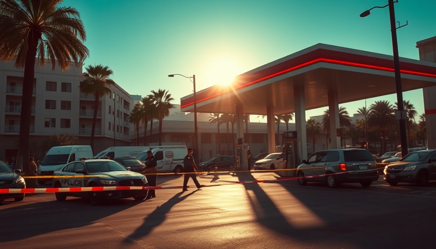 Pico Rivera gas station with police presence, related to youth violence incident.