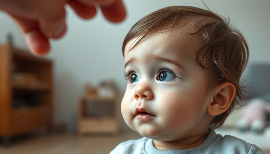 Young child with blue shirt and expressive face indoors.