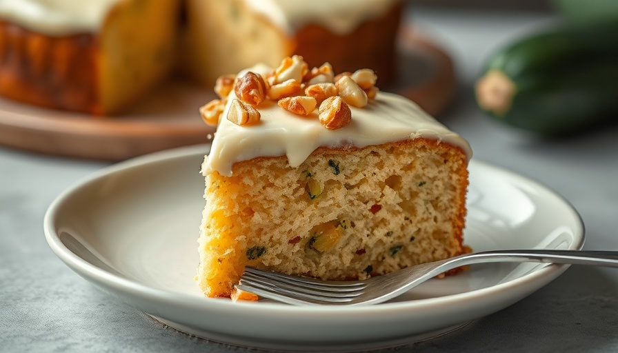 Zucchini Cake with Pineapple slice topped with nuts on a plate.