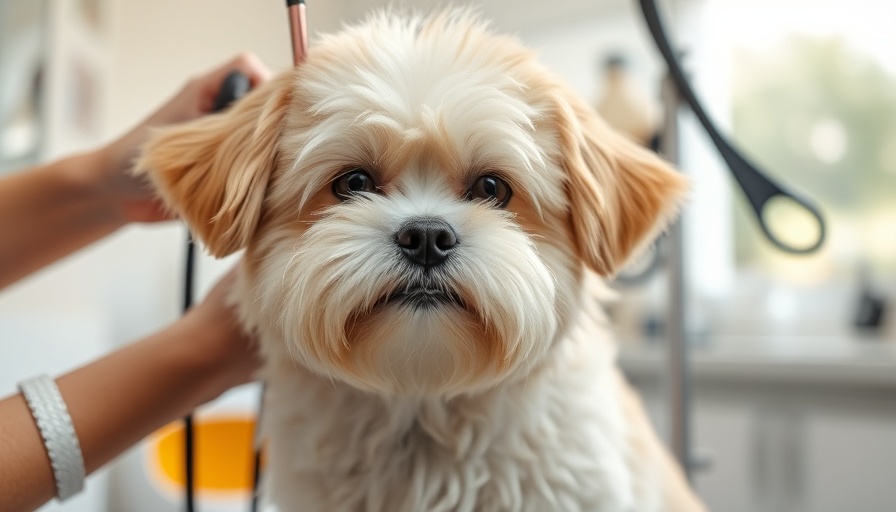 Fluffy dog getting groomed, essential for furunculosis prevention.