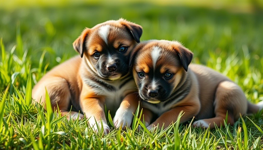Group of puppies resting on green grass outdoors