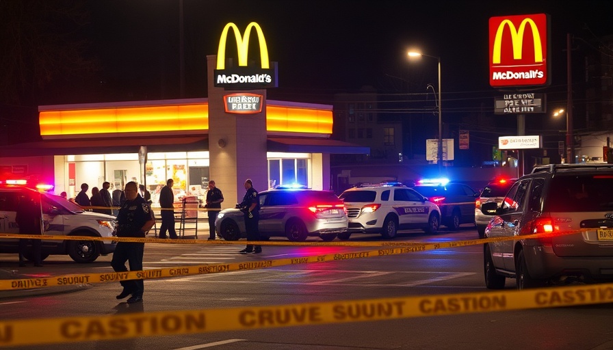 Crime scene at McDonald's drive-thru with police tape and activity.