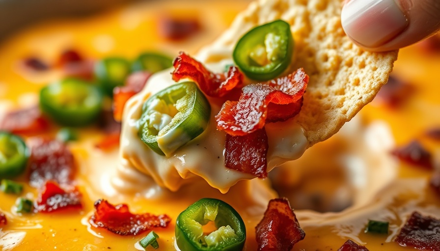 Jalapeño Popper Dip with bacon, cheese, and jalapeños being scooped.