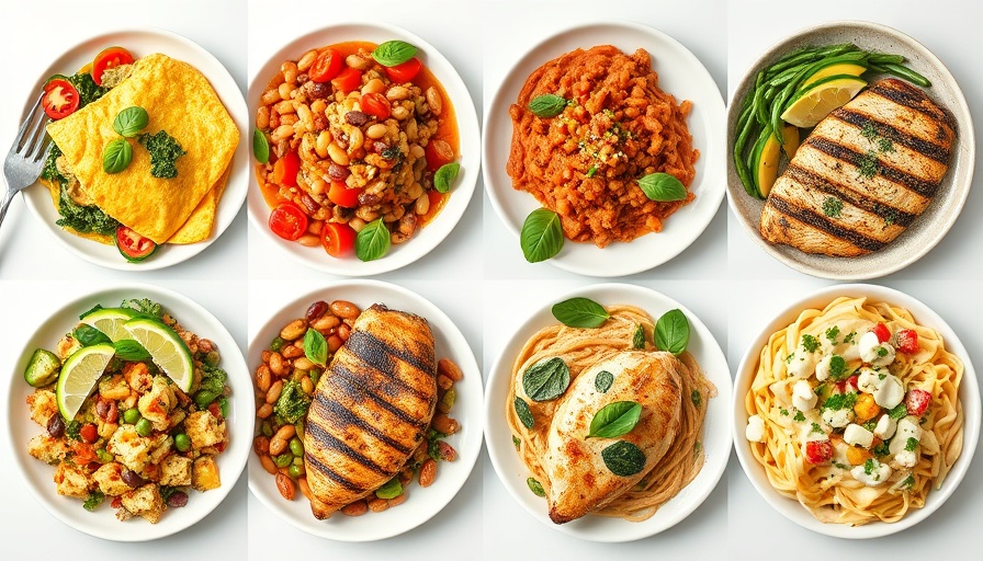 7 Day High Protein Diet Meal Plan collage with colorful dishes.