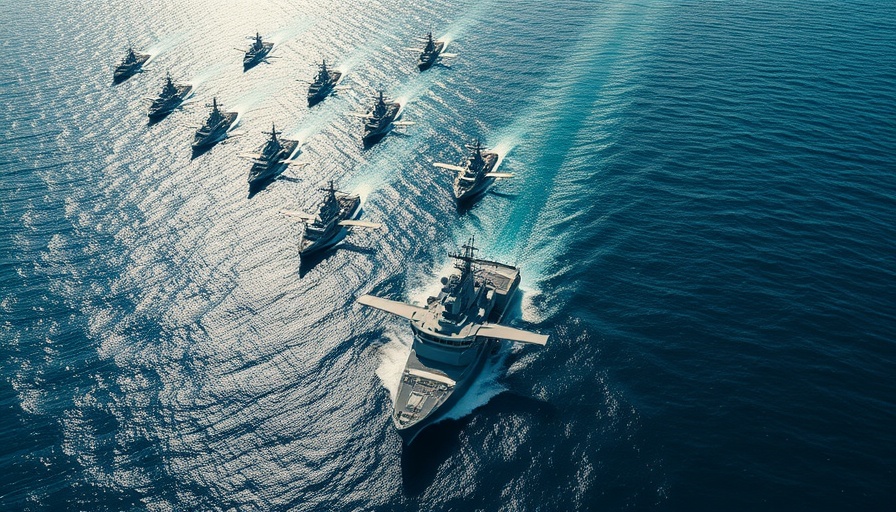 Aerial fleet formation of unmanned ships and aircraft in ocean.