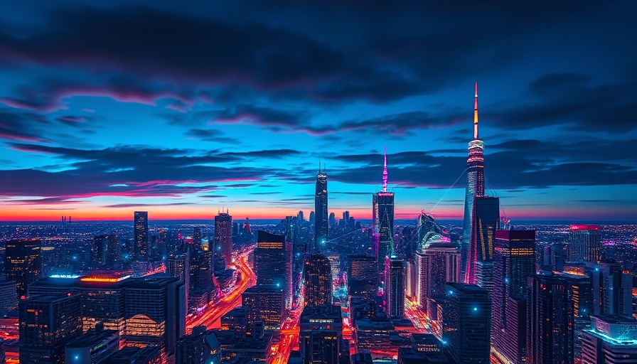 Futuristic cityscape with digital data overlay, Insurance Journal logo