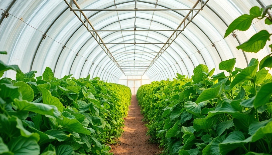 Greenhouse tunnel with crops for South Dakota tunnel farming.