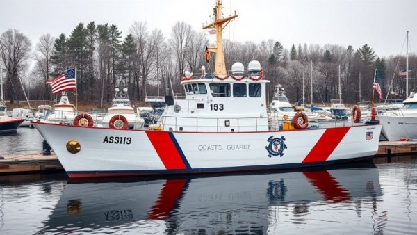 U.S. Coast Guard cutter P628 ready for transfer in serene marina, Sri Lanka.