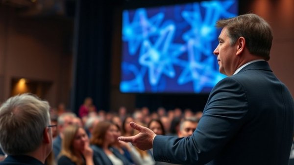 Speaker presents on electric vessel solution with engaging backdrop.