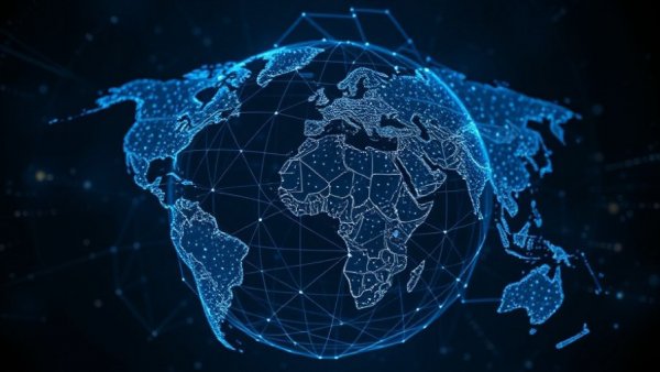 Global network on digital globe showcasing AI advancements.