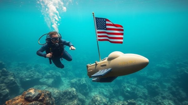 USSOCOM diving equipment upgrades with divers and flag underwater.