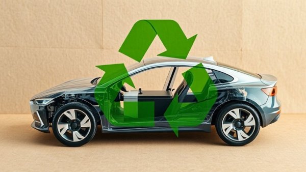 Innovative illustration of China EV battery recycling concept featuring a car and recycling symbol.