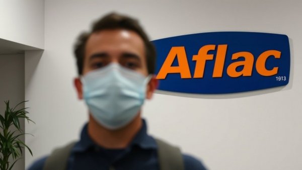 Aflac logo with blurred masked person in foreground.