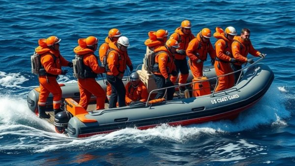 Vibrant US Coast Guard team operation on ocean