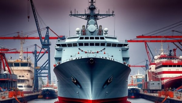 Saudi MMSC launch naval ship docked at shipyard