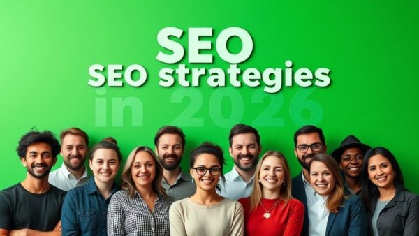 Collage of SEO experts discussing strategies for 2026 on a green background.