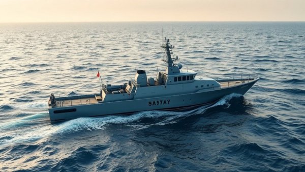 Indian Navy ASW shallow water craft Anjadip sailing on ocean