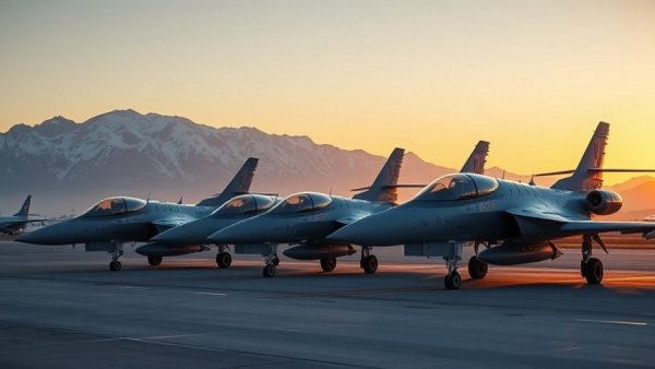 Three P-8A aircraft aligned on runway at sunrise with mountain backdrop.