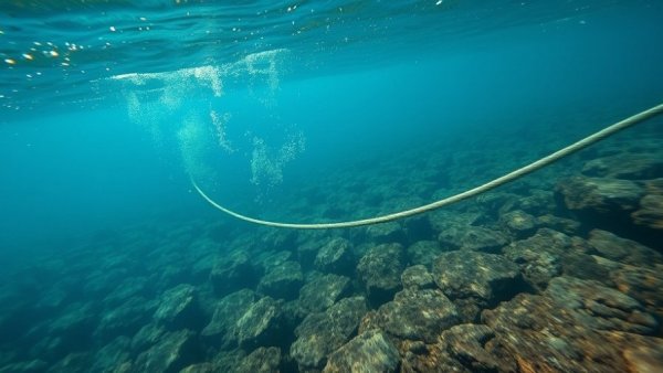 Underwater view showing damaged cable on seafloor; Finland Cable Sabotage Investigation.
