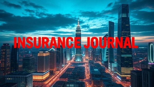 Futuristic digital skyline with 'INSURANCE JOURNAL' text, Washington workplace changes 2026.