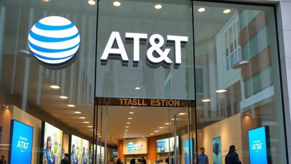 AT&T store entrance highlighting telecommunications brand signage.