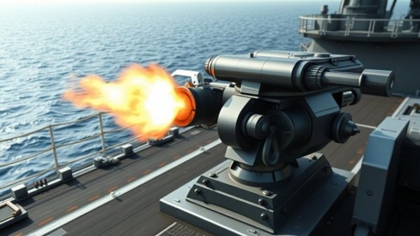 Advanced naval railgun firing on Trump-class battleship deck.