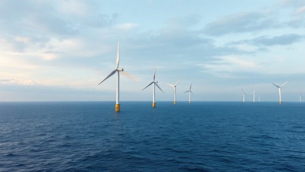 Empire Wind Project construction resumes with towering offshore wind turbines in tranquil ocean.