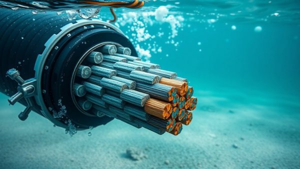 Subsea cable risk depicted with an underwater cable in clear blue water.