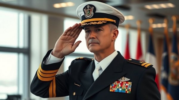 Naval officer saluting in dress uniform