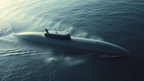 Modern Chinese Navy submarine cruising in calm ocean, 2025.