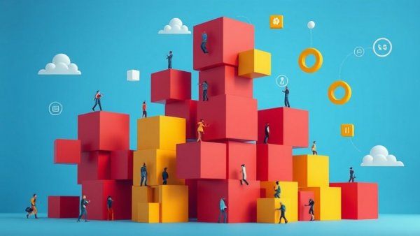 Dynamic abstract illustration of AI in ERP systems with cubes.