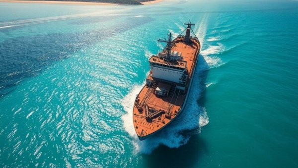 Aerial view of Manson Construction Hopper Dredge sailing in clear waters.