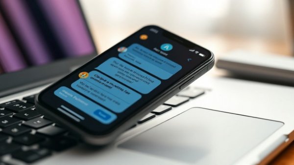 AI chat app interface on smartphone over laptop keyboard