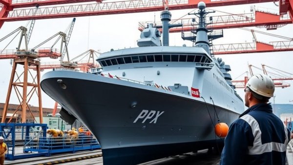 Fincantieri PPX Next Gen OPV under construction at shipyard.