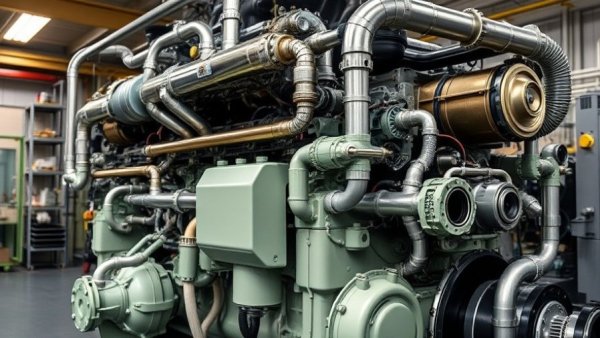 Industrial marine engine showcasing ethanol as a marine fuel in intricate design.